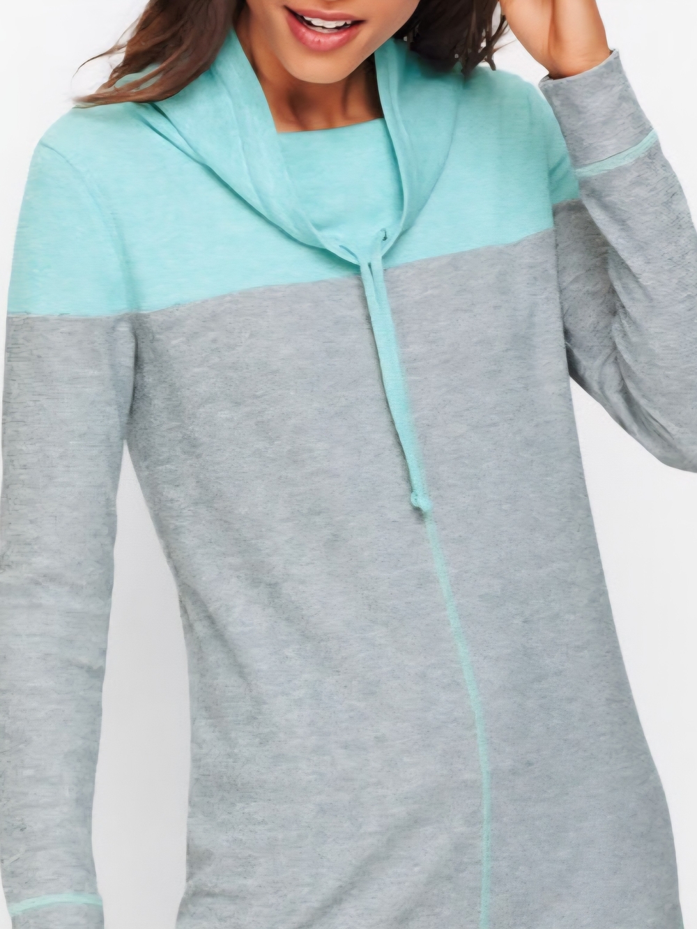 T by Talbot’s Colorblock Cowl Neck Pullover Top Tral/Grey -  Size Med - EUC